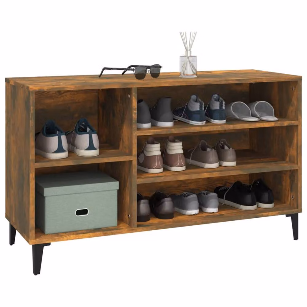 Berkfield Home Smoked Oak Shoe Cabinet in Brown, W/D/H: 102 x 36 x 60 cm – 3
