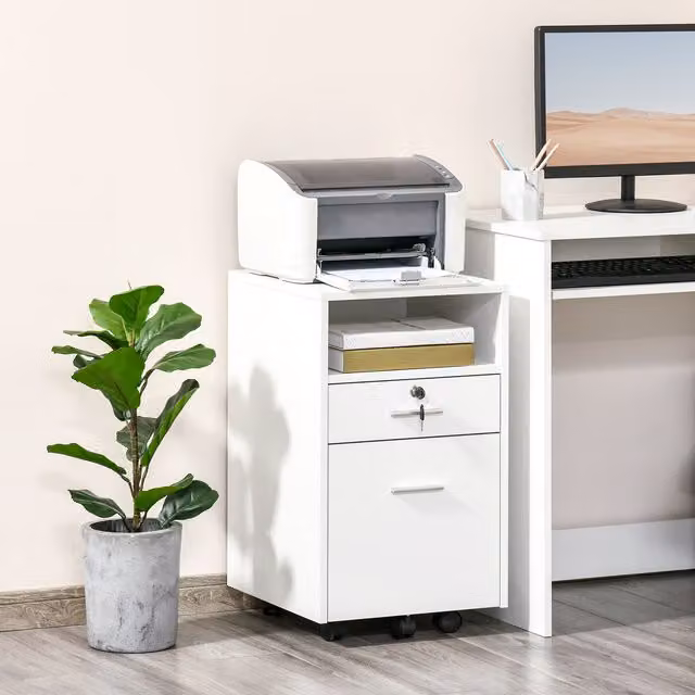 VINSETTO Lockable Mobile File Cabinet with Castors in White