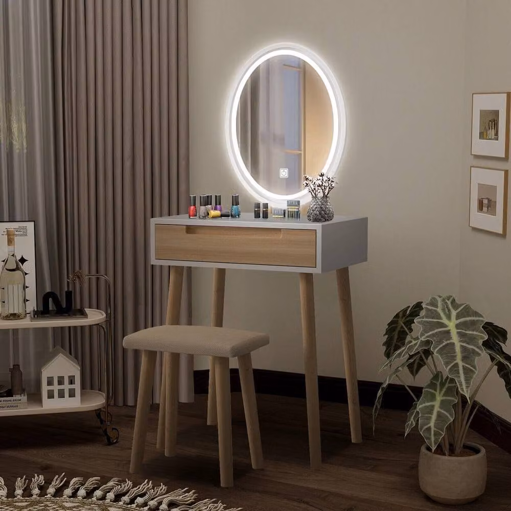 Kelvenix White Lacquered Dressing Table Vanity Set with Hollywood LED Light – 3