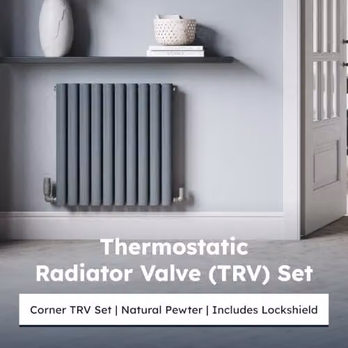 UK Radiators Talus Bold Angled Thermostatic Radiator Valve and Lockshield Set in Matt Natural Pewter – 2