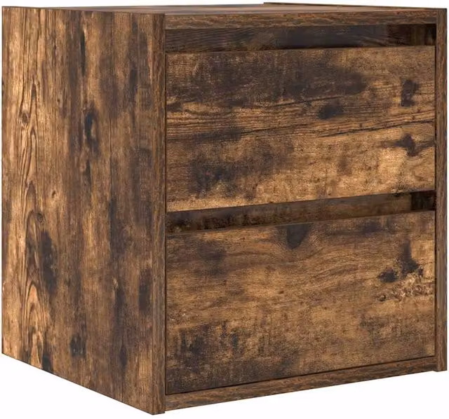 Berkfield Home Wall-mounted Bedside Cabinet in Smoked Oak Brown, W: 38 cm, D: 34 cm, H: 40 cm