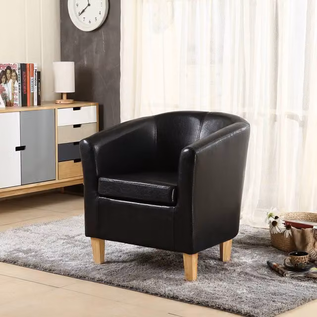 WestWood Modern Faux Leather Tub Chair with Armrests in Black – 1