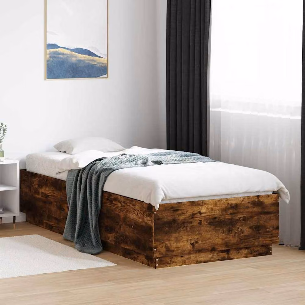 Berkfield Home Modern Bed Frame with Lift Up Base in Smoked Oak Brown, W/D/H: 100 x 200 x 40 cm – 2