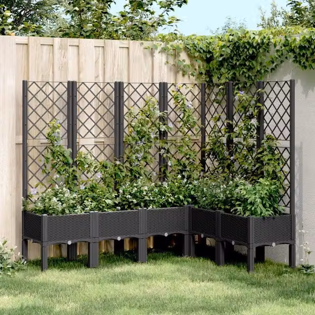 Berkfield Home Garden Planter with Trellis in Black, W/D/H: 160 x 120 x 142 cm – 1