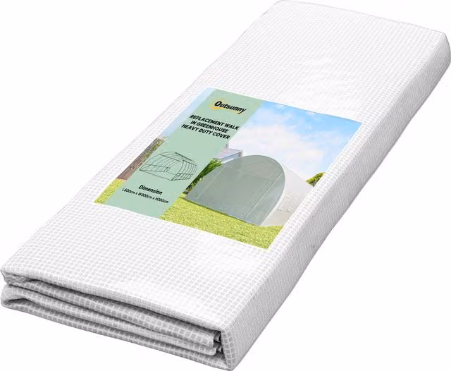 Outsunny White Winter PE Polytunnel Replacement Cover with Roll-up Windows and Door, W: 6 m, D: 3 m, H: 2 m – 1