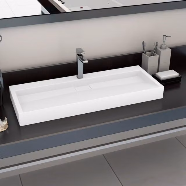 Berkfield Home White Mineral Cast Rectangular Wall Hung Wash Basin W/D/H: 120 x 46 x 11 cm – 1