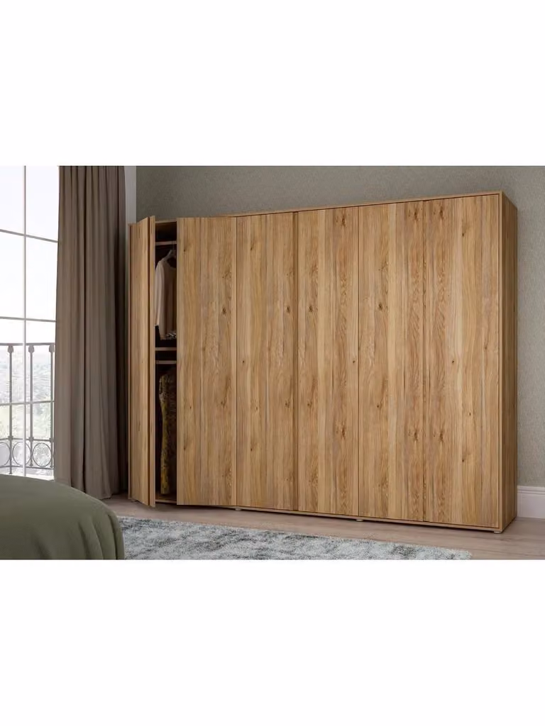 Very Home Brown 6 Door Wardrobe with Mirror and Internal Shelving W: 251.9 cm, D: 60.2 cm, H: 193.7 cm