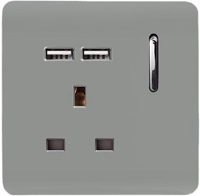 Trendi 1 Gang 13 Amp USB Switched Flush Socket with 2x2.1mA Ports in Silver Grey