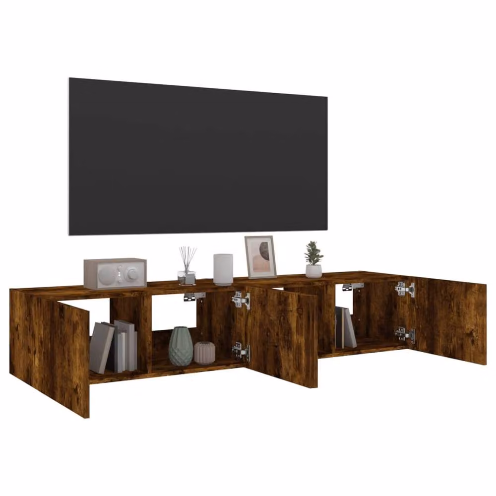 Berkfield Home Set of 2 Modern Smoked Oak TV Wall Cabinets with Integrated LED Lighting, Brown, W: 80 cm, D: 35 cm, H: 31 cm – 5