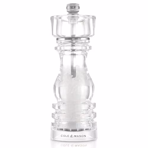 Cole & Mason Transparent Acrylic Salt Grinder with Ceramic Mechanism, Height: 18 cm