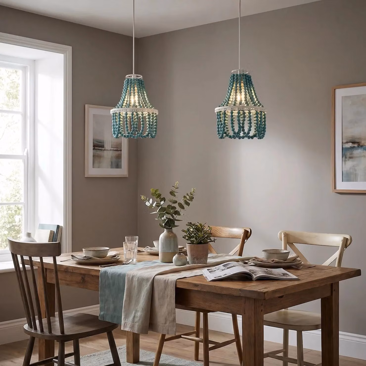 Happy Homewares Shabby Chic Ornate Round Chandelier Pendant Shade in Blue and White with Metal Details – 3