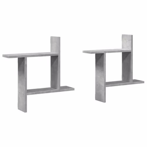 vidaXL Set of 2 Modern Wall Mounted Shelves in Concrete Grey, W/D/H: 50 x 12 x 50 cm – 1