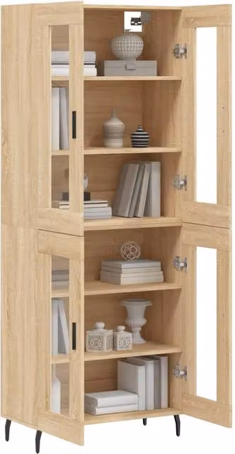 Berkfield Home Sonoma Oak Highboard in Beige with Glass Doors, W/D/H: 69.5 x 34 x 180 cm