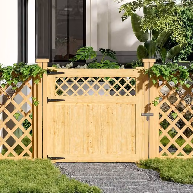 Breeins Wooden Garden Gate with Rhombus Design in Natural Brown, W/H: 120 x 120 cm