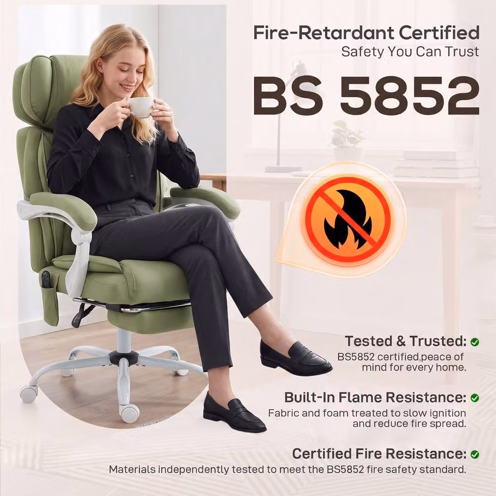 Rolipo Green Heated Massage Reclining Executive Office Chair with High Back and Headrest – 7