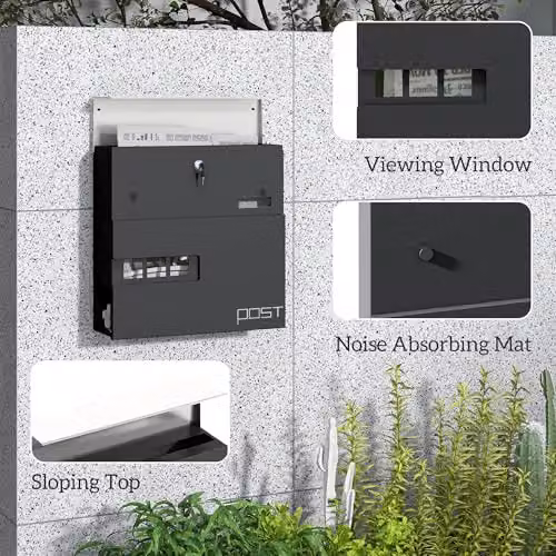HOMCOM Wall Mounted Stainless Steel Letterbox in Grey, W/D/H: 37 x 10.5 x 37 cm – 5