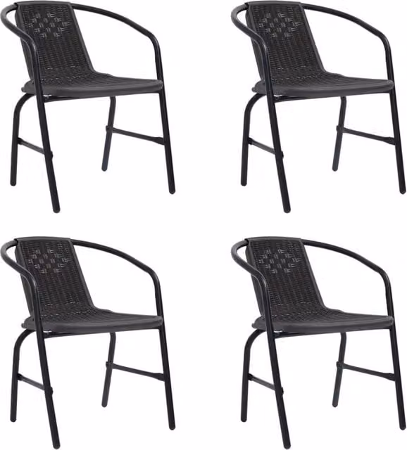 Berkfield Home Set of 4 Modern Black Plastic Rattan and Metal Garden Chairs – 1