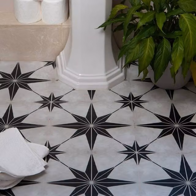 Quadrostyle Astra Black and Multicolour Art Deco Geometric Wall and Floor Tile Vinyl Stickers, Pack of 4, W/D/H: 30 x 30 x 0.3 cm