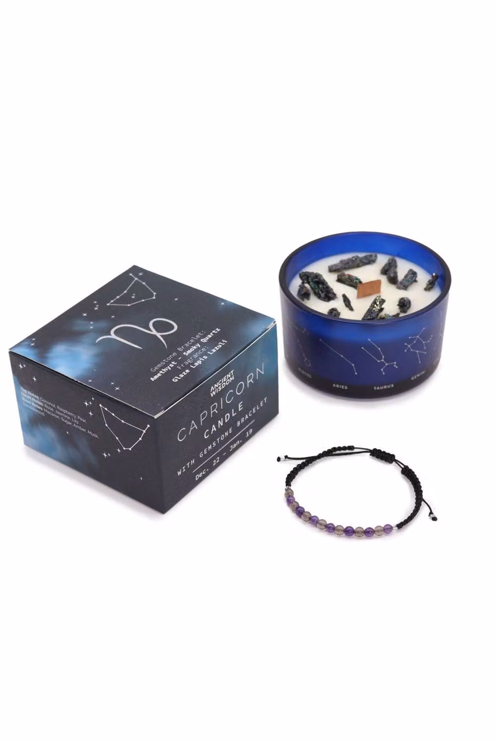 KDMD Capricorn Zodiac Blue Crystal Candle and Gemstone Bracelet Set – 2
