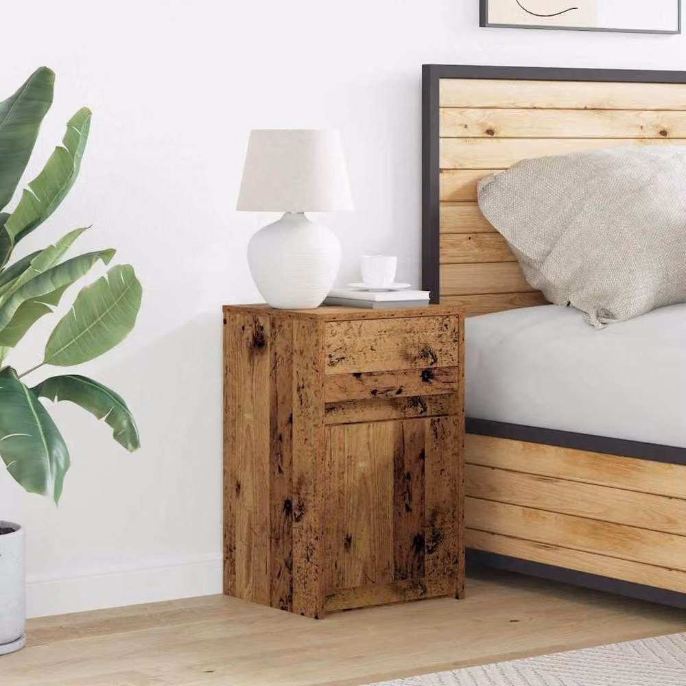 Berkfield Home Bedside Cabinet in Brown Old Wood, W/D/H: 38 x 34 x 61 cm – 1