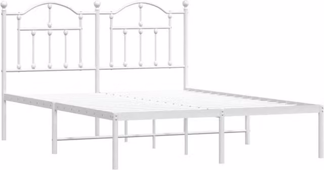 Berkfield Home Metal Bed Frame with Headboard in White, W/D/H: 140 x 190 cm