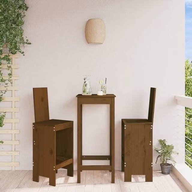 Berkfield Home Set of 2 Rustic Solid Pine Bar Stools, Honey Brown, W/D/H: 40 x 42 x 120 cm – 1