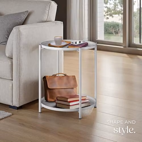 tectake Round Side Table in Minimalist Design with Height-Adjustable Feet, Grey, W/D/H: 45.5 x 45.5 x 53 cm – 2