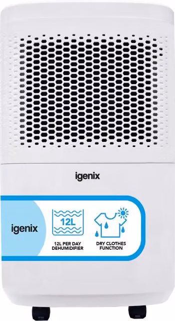 Igenix Portable Dehumidifier in White, Extracts 12 Litres of Moisture Per Day – 1