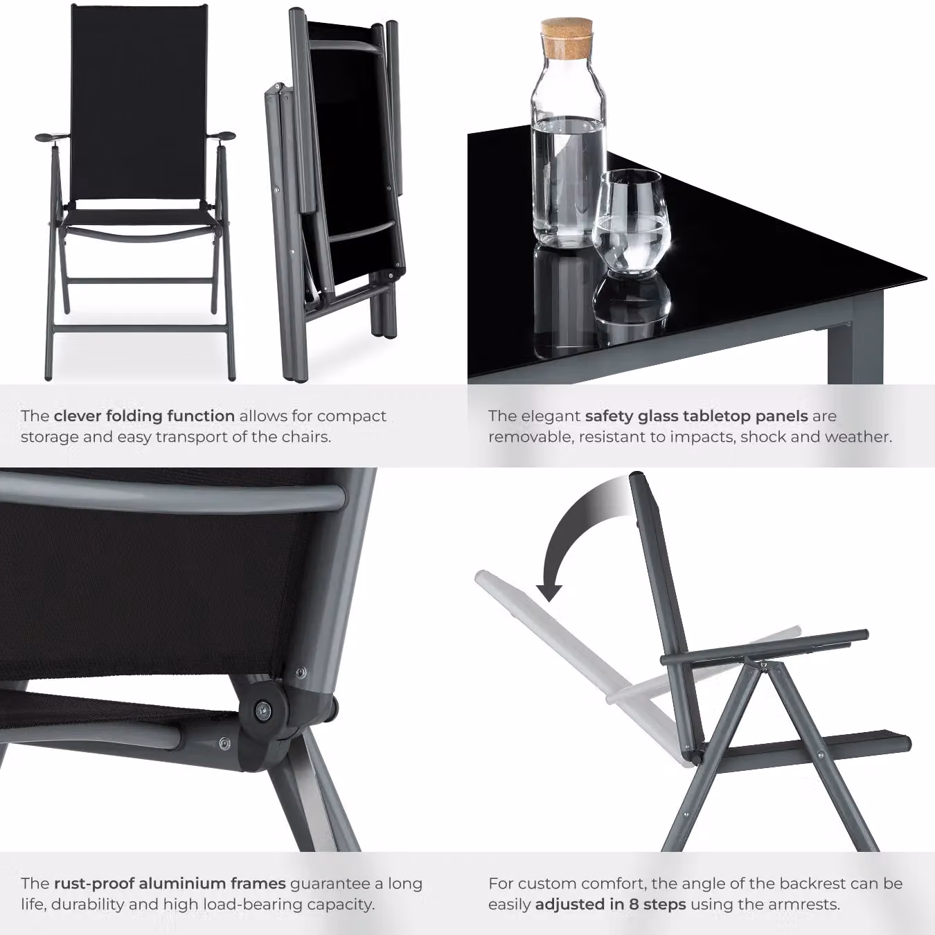 tectake Modern Powder Coated Aluminium Seating Set with Glass Table in Grey – 4