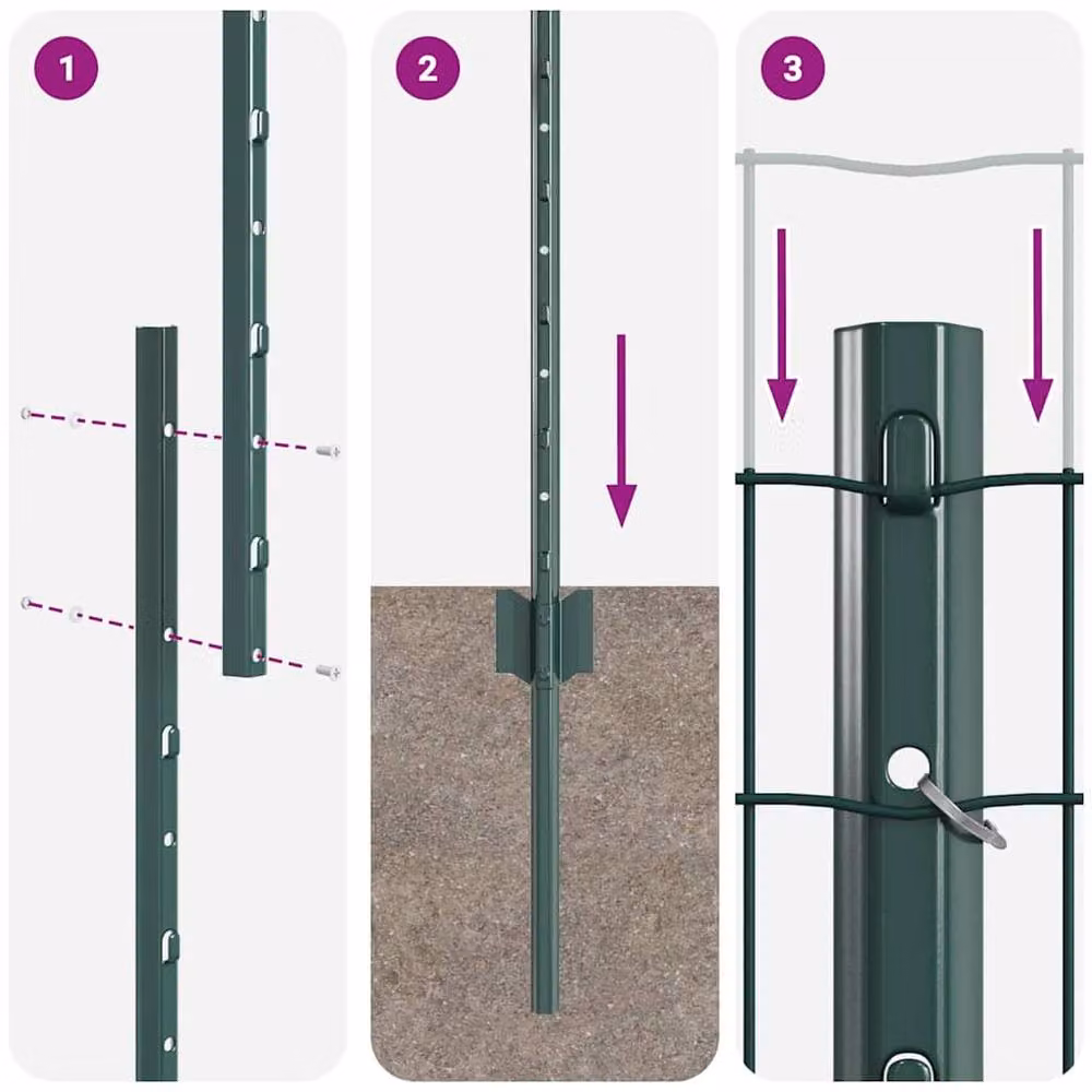 Berkfield Home Green Euro Fence with 11 U-Profile Posts, Steel, 2 x 25 m – 5