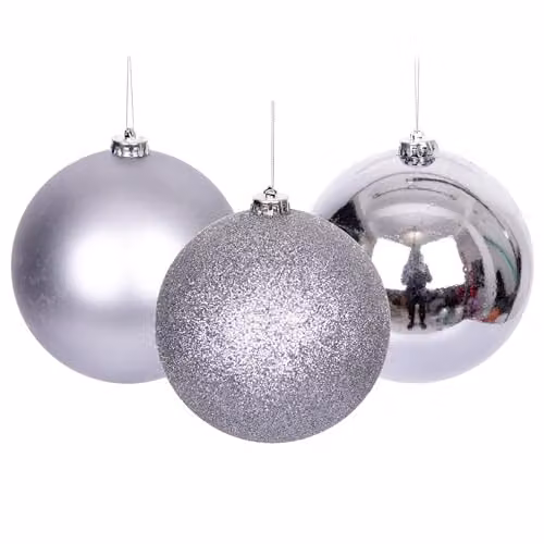 Shatchi 9-Piece Set of Grey and Silver Round Plastic Christmas Tree Bauble Hanging Decorations, Diameter: 5 cm – 1