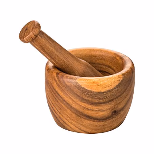 Orsina Acacia Wood Tapered Mortar and Pestle in Brown, W/D/H: 9 x 13 x 13 cm – 1