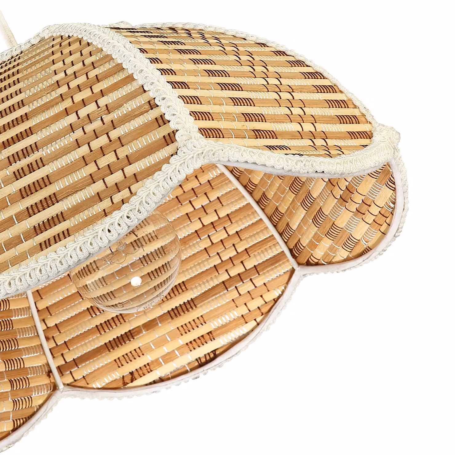 Happy Homewares Vintage Victorian Rattan Pendant Shade with White Embroidered Trim in Brown – 2