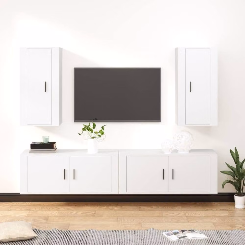 Berkfield Home Classic 4 Piece TV Cabinet Set in White Engineered Wood W/D/H: 100 x 34.5 x 40 cm