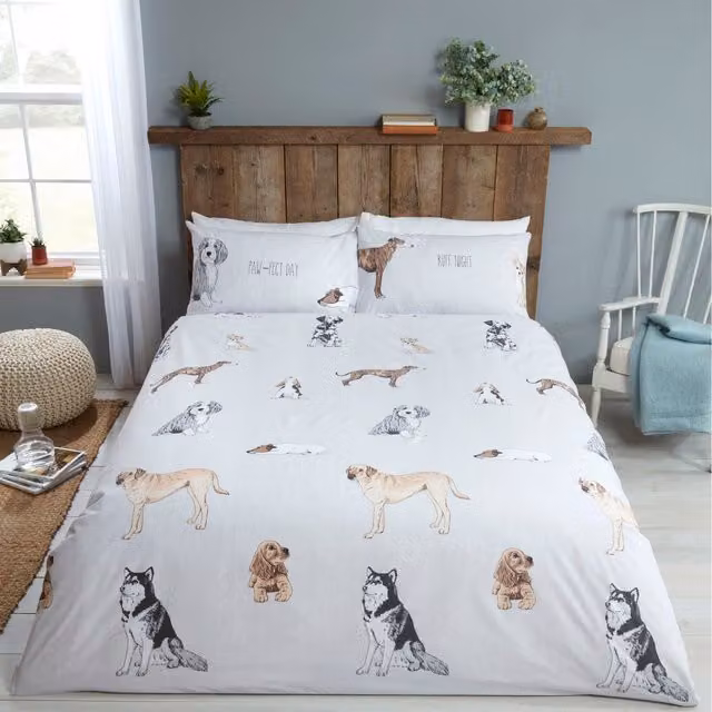 Rapport Home Paws & Tails Reversible Microfibre Duvet Set, Grey, W: 220 cm, H: 200 cm and W: 200 cm, H: 140 cm