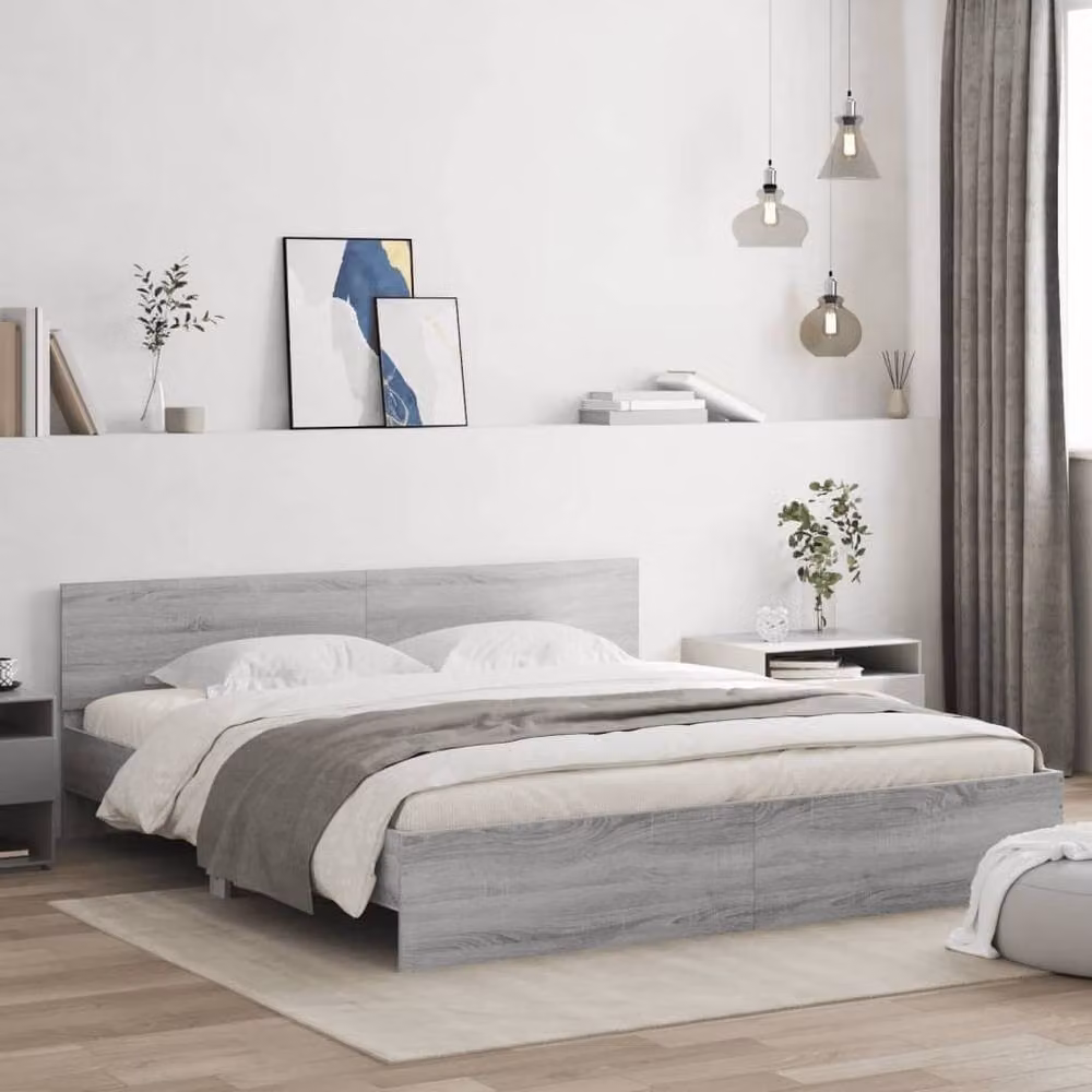 Berkfield Home Durable Bed Frame in Grey Sonoma, W: 160 cm x D: 200 cm – 2