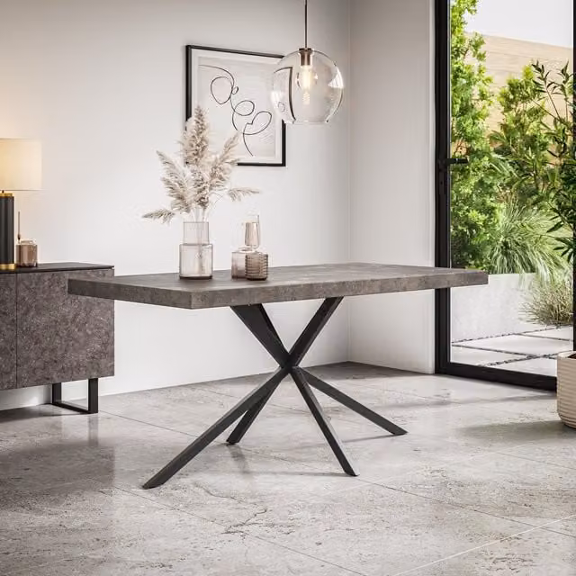 More4Homes Donni 4-6 Seater Rectangular Dining Table in Grey with Black Metal Legs