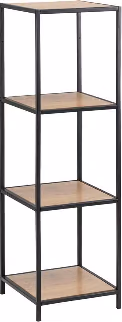 Furniture To Go Seaford Narrow Black Metal Bookcase with 3 Oak Shelves