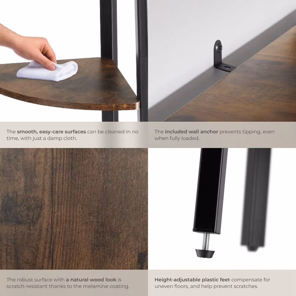 tectake Newbridge Corner Shelf with 4 Levels in Brown – 3