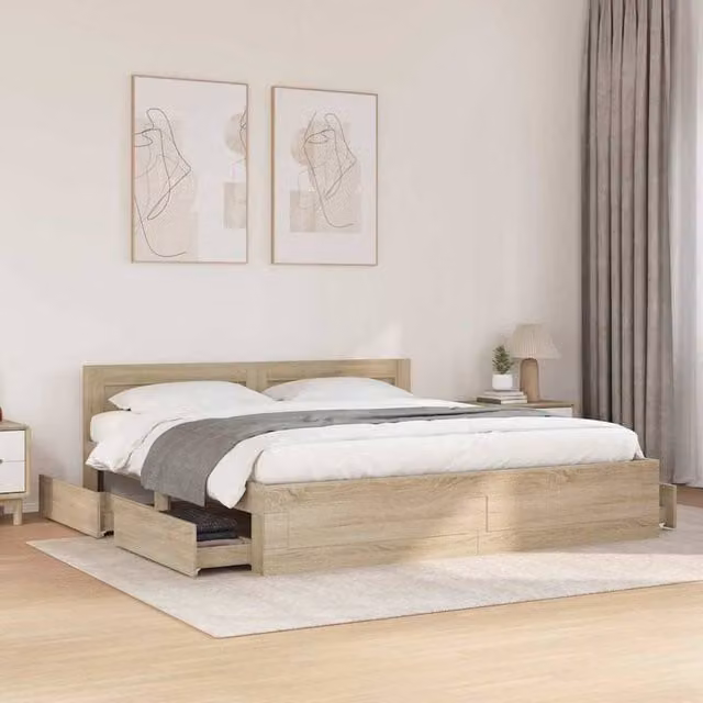 Berkfield Home Sonoma Bed Frame with Drawers in Brown Engineered Wood W: 193 cm, D: 203 cm