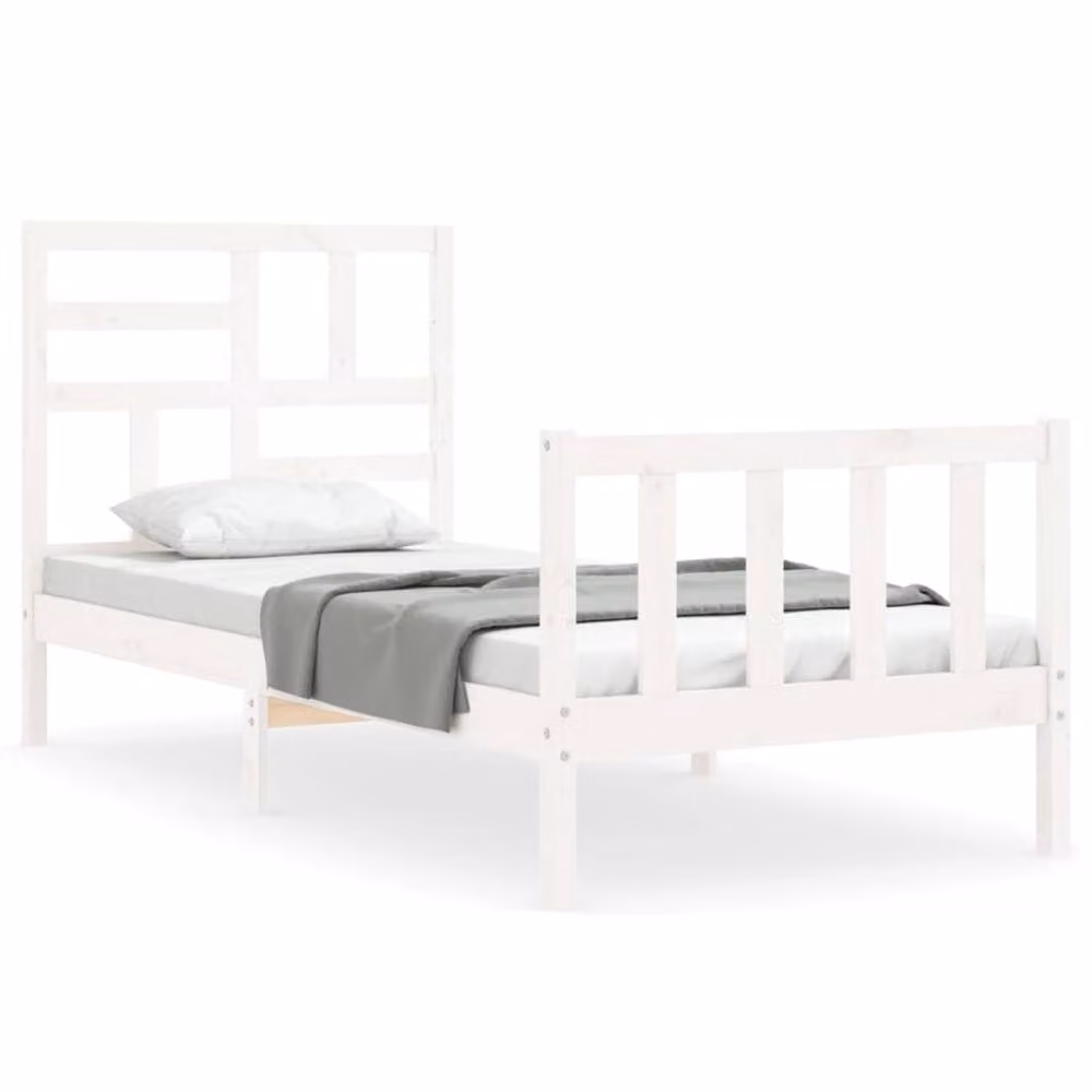 Berkfield Home Beautiful Solid Wood Pine Bed Frame with Headboard in White W/D/H: 100 x 200 x 105.5 cm – 2