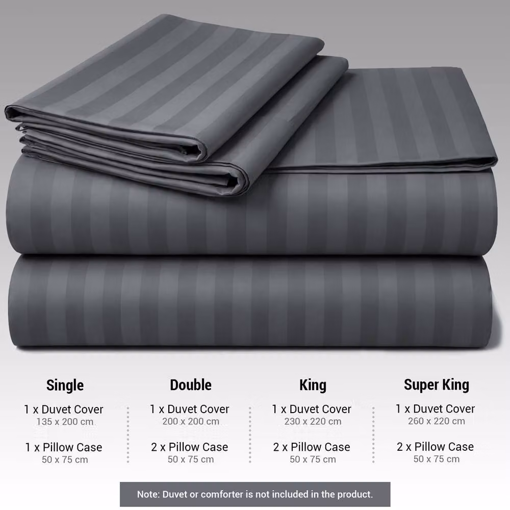 Lazzaro Home Premium Brushed Microfibre Reversible Striped Duvet Cover and Pillowcase Set, Grey, W/D/H: 135 x 200 cm and 90 x 200 cm – 3
