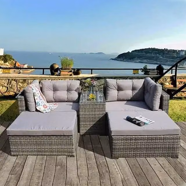 UK Leisure World Modern Rattan Garden Sun Lounger Sofa Furniture Set in Grey and Brown