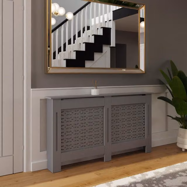 FWStyle Geometric Pattern Modern Matt Grey MDF Radiator Cover, Width: 152 cm