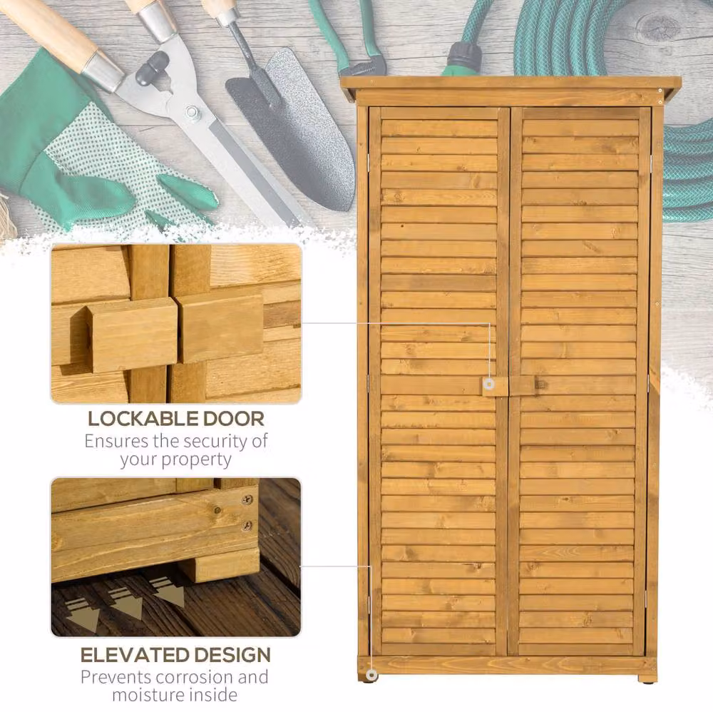 STILVORA Rustic Natural Wood Garden Storage Cabinet with Roll Shutter Doors and Internal Shelves – 7