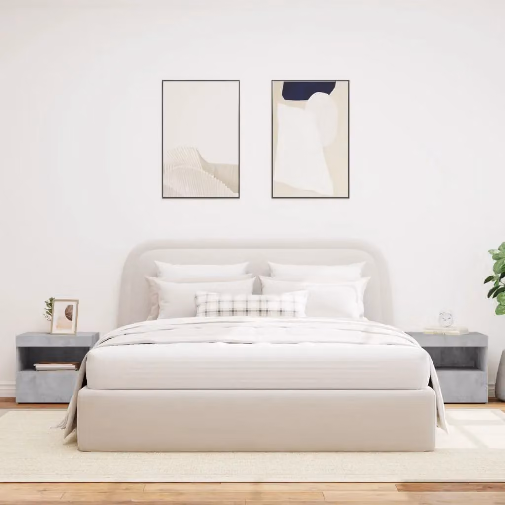 Berkfield Home Set of 2 Modern Bedside Cabinets with Integrated LED Lights in Concrete Grey, W/D/H: 50 x 40 x 45 cm – 2