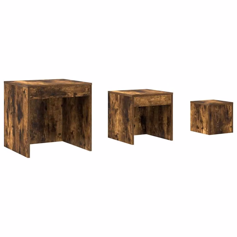 Berkfield Home Nesting Tables, 3 Piece Set in Smoked Oak Brown Engineered Wood – 3