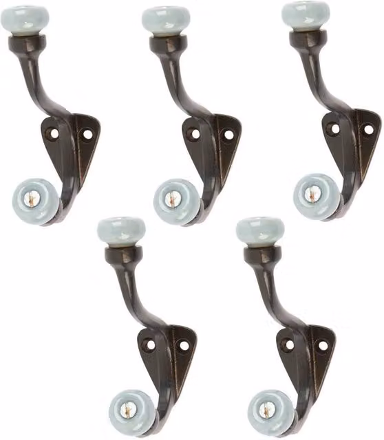 FLAVORA Grey and Black Ceramic and Iron Ball Hat and Coat Wall Hook, Pack of 5, H: 10.5 cm, W: 3 cm – 1