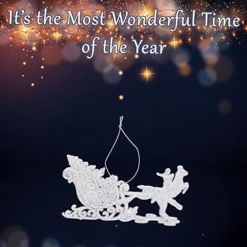VFM e-Store Silver Hanging Reindeer and Sleigh Christmas Tree Ornament, W: 12.1 cm, H: 14.5 cm, D: 0.3 cm – 3