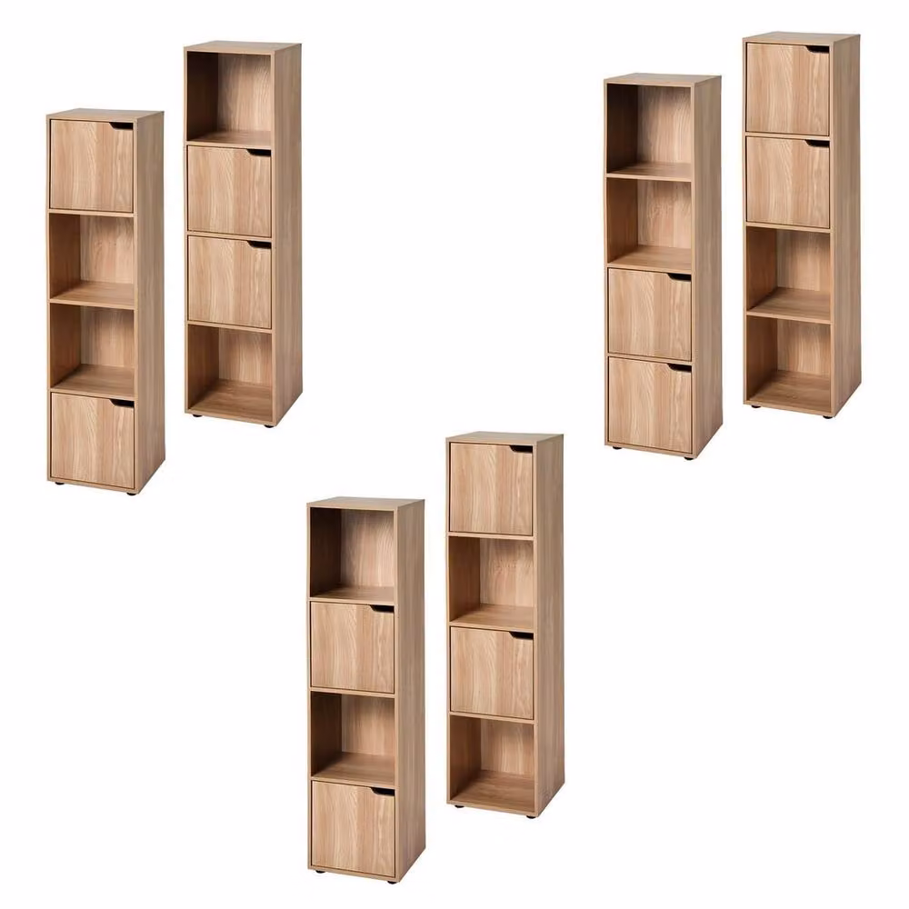 CALICOSY Modu Modern 4-Compartment Wood-Effect Cabinet with 2 Hinged Doors in Brown and Beige, W/D/H: 120 x 30.7 x 30.7 cm – 4